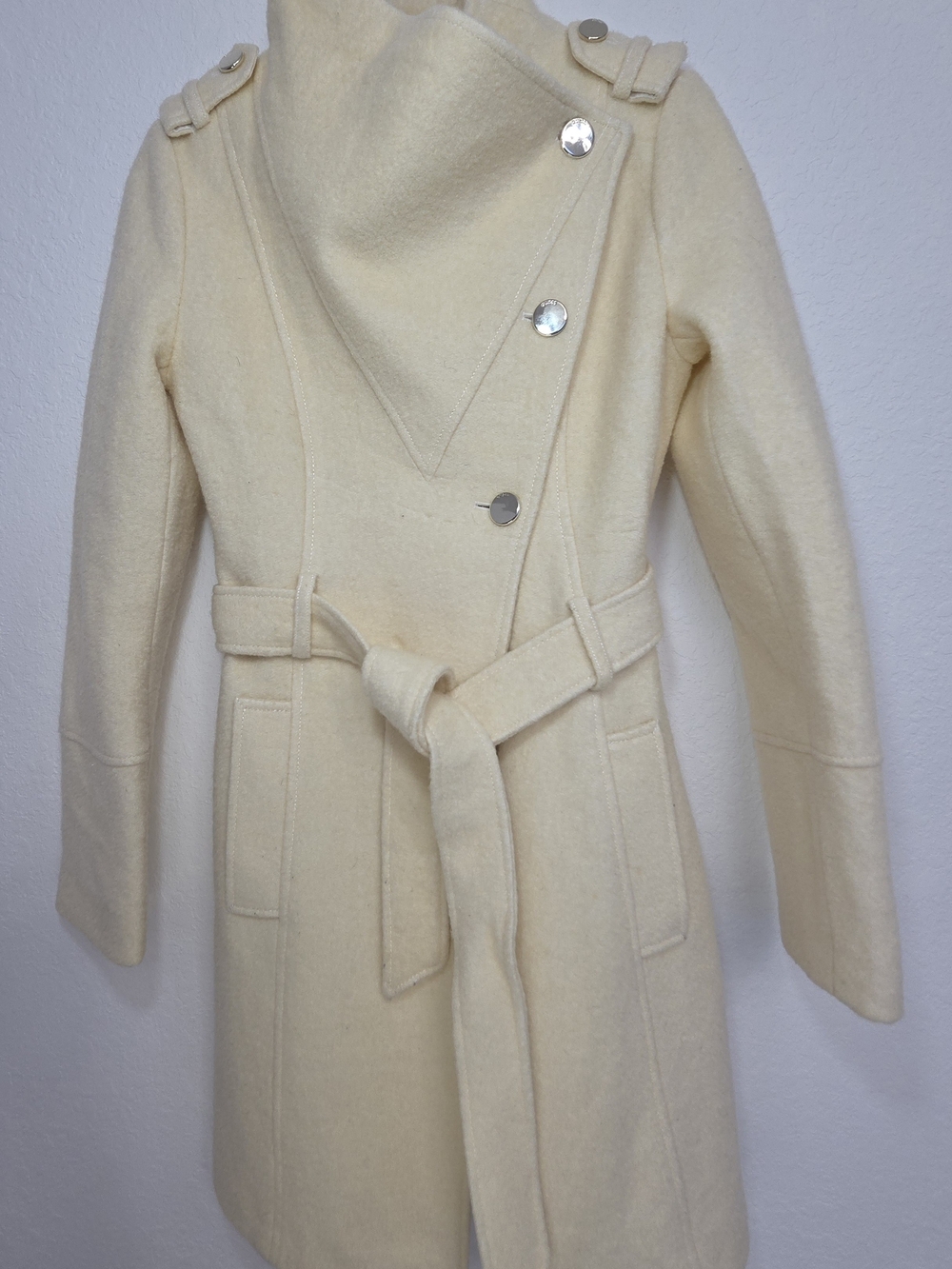 Guess Cream Wool Belted Trench Coat